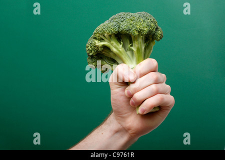 A hand holding broccoli Stock Photo