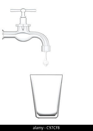 a water tap with realistic flowing water, on a white background Stock ...