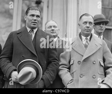 Vintage photo of boxer Jack Dempsey (left) and his manager Jack 'Doc' Kearns (right). Stock Photo