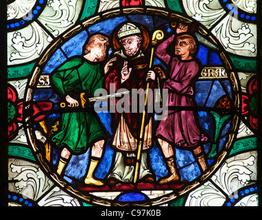 Murder of St Thomas a Becket, medieval stained glass, Canterbury Cathedral, Kent, England, UK, United Kingdom, GB, Great Britain Stock Photo