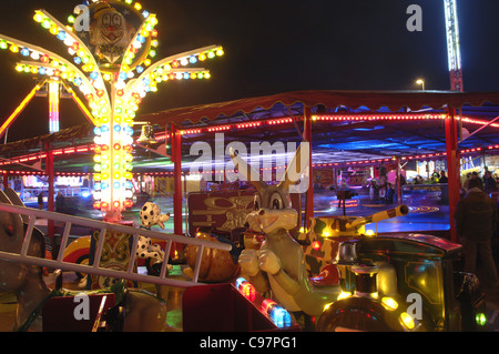 All the lights and colours of Loughborough street fair. The center of the town becomes one massive street fair every November. Stock Photo