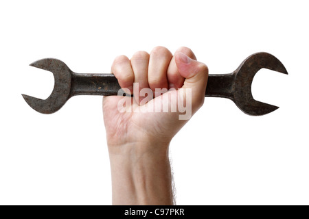 Worker arm holding a wrench Stock Photo: 60674036 - Alamy