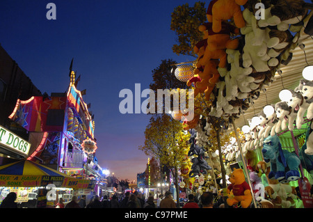 All the lights and colours of Loughborough street fair. The center of the town becomes one massive street fair every November. Stock Photo