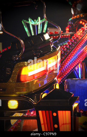 All the lights and colours of Loughborough street fair. The center of the town becomes one massive street fair every November. Stock Photo