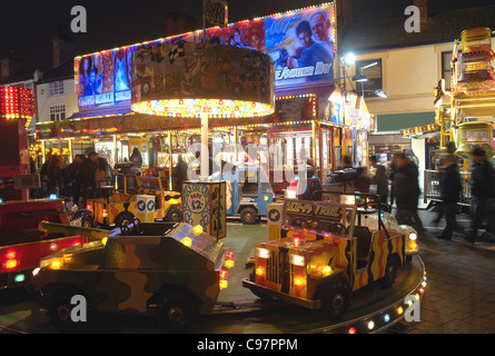 All the lights and colours of Loughborough street fair. The center of the town becomes one massive street fair every November. Stock Photo