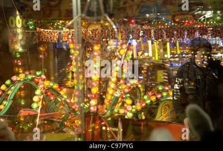 All the lights and colours of Loughborough street fair. The center of the town becomes one massive street fair every November. Stock Photo