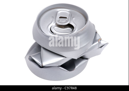 object on white - Crumpled beverage can Stock Photo