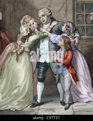 Louis XVI (1754-1793). King of France (1774-1792). Louis XVI says goodbye to his family to be executed, 1793. Stock Photo