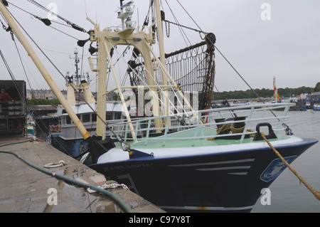 Commercial fishing trawler moored at Milford Haven Port Pembrokeshire Wales Cymru UK GB Stock Photo