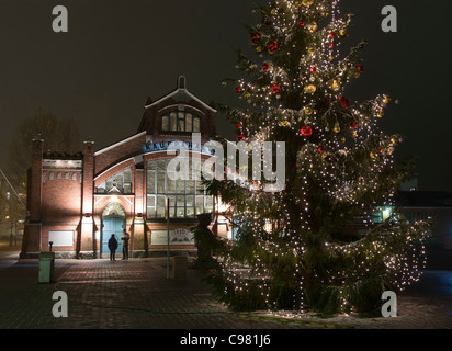 The Oulu, Finland market hall and Christmas tree. Stock Photo