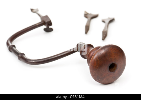 Antique carpenter's hand brace and bits Stock Photo