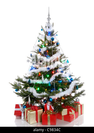 Decorated Christmas tree isolated on white background Stock Photo - Alamy