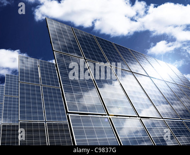 Solar panels under blue sky Stock Photo