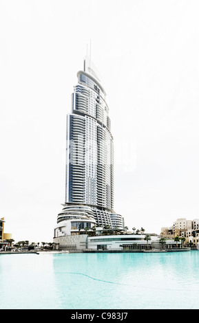 THE ADDRESS luxury hotel, 63 floors, and Souk Al Bahar, megacity, downtown Dubai, Dubai, United Arab Emirates, Middle East Stock Photo