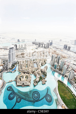 Breathtaking view of downtown Dubai, from the highest observation deck in the world, BURJ KHALIFA, Dubai Stock Photo