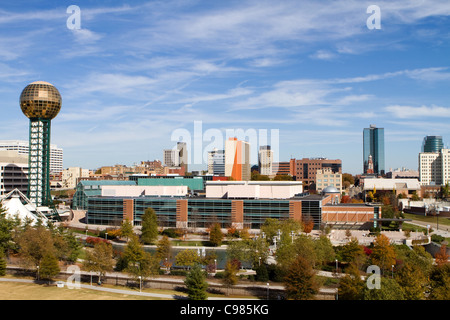 Office buildings and high rise towers fill the skyline of downtown Knoxville, Tennessee. Stock Photo