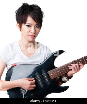 Punk Rockstar holding a guitar Stock Photo