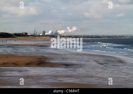 Looking towards Redcar steelworks from Saltburn. Stock Photo