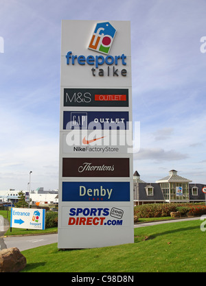Sign advertising the shops at Freeport Talke Outlet Shopping Centre, Stoke-on-Trent, Staffs, England Stock Photo