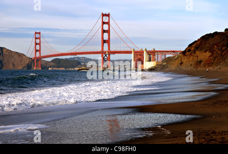 View of Golden Gate Bridge from Baker Beach in San Francisco, California Stock Photo