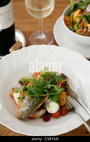 Fish and Salad dishes at the upmarket Mizlala restaurant, belonging to chef Meir Adoni, Tel Aviv, Israel. Stock Photo