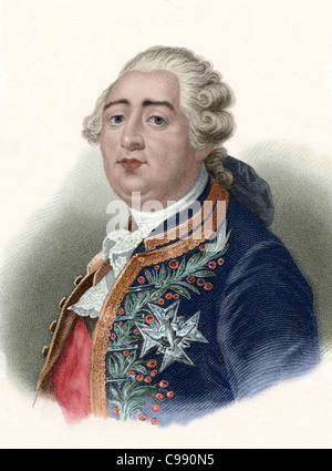 Louis XVI (1754-1793). King of France (1774-1792). Colored engraving. Stock Photo