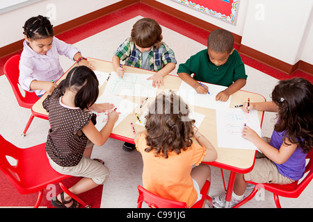 Children drawing at school Stock Photo