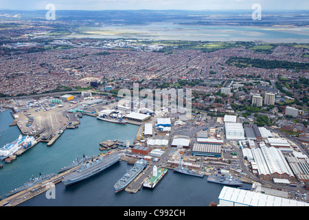Aerial photo of HMNB Portsmouth, Solent, south coast, Hampshire, England, UK, United Kingdom, GB, Great Britain, British Isles, Stock Photo