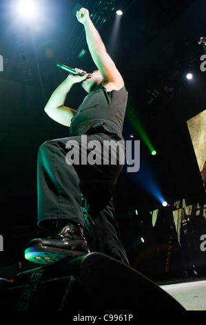 Dave Draiman of Disturbed performs on stage at the Rose Garden in Portland, Oregon, USA on March 15, 2011. Stock Photo