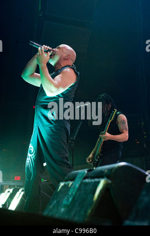 Dave Draiman of Disturbed performs on stage at the Rose Garden in Portland, Oregon, USA on March 15, 2011. Stock Photo