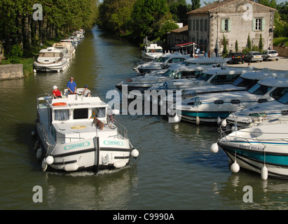 Houseboats  at the port of Bram on the Canal du MIdi in southern France Stock Photo