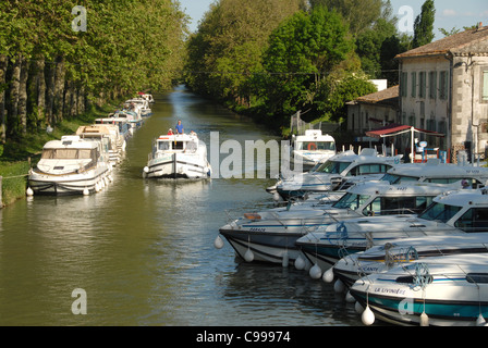 Houseboats at the Port of Bram on the Canal du MIdi in southern France Stock Photo