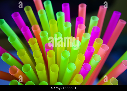 colored drinking straws with shallow depth of field - close up Stock Photo