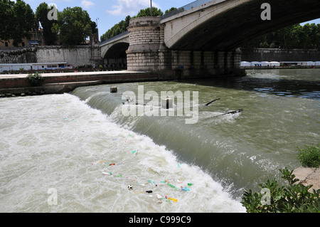 Rome, Italy the Tiber river Dirt and rubbish float in the river Stock Photo
