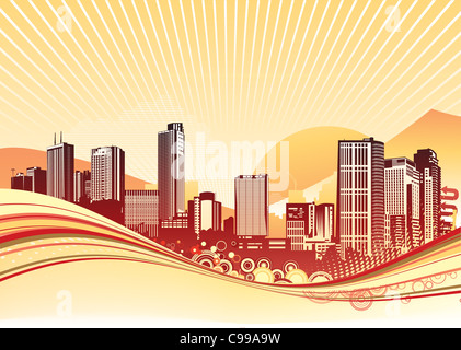 Line art of modern big city background with skyscrapers flat design ...