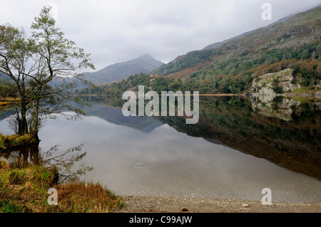 Llyn Gwynant on the River Glaslyn snowdonia national park gwynedd north wales uk Stock Photo