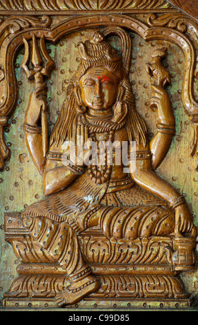 Lord Shiva wood carving . India Stock Photo