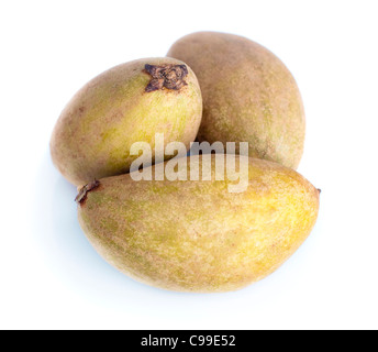 Tropical fruit - Chiku isolated on white background. Stock Photo