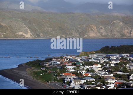View over Seatoun and Wellington Harbour entrance, New Zealand Stock Photo