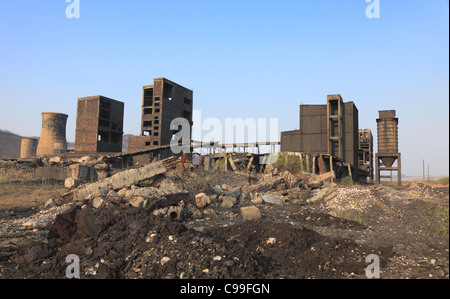 Ruins of a very heavily polluted industrial site at Copsa Mica, Romania. Stock Photo