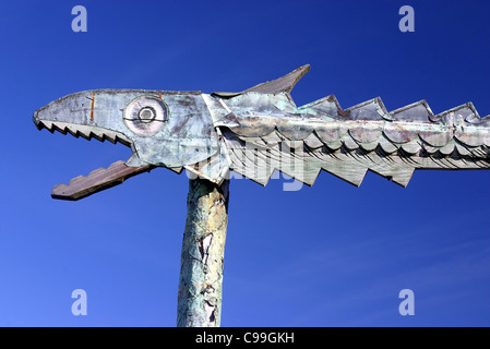 Fish sculpture in Frank Kitts Park on Lambton Harbour. Wellington, New Zealand, Australasia Stock Photo