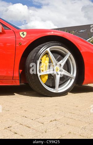 Alloy wheel and brake caliper of Ferrari 458 Italia Stock Photo