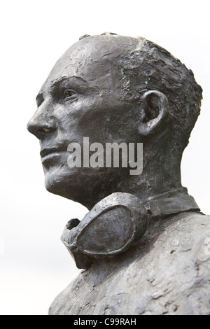 Bronze Statue of Sir Stirling Moss OBE at Mallory Park Racing Circuit, Leicestershire. Stock Photo