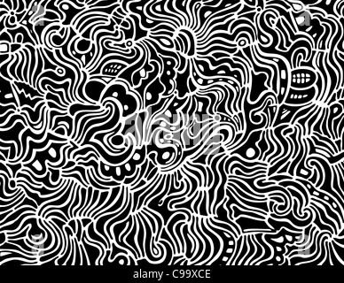 A hand-drawn black and white abstract artistic background in black and white. Stock Photo