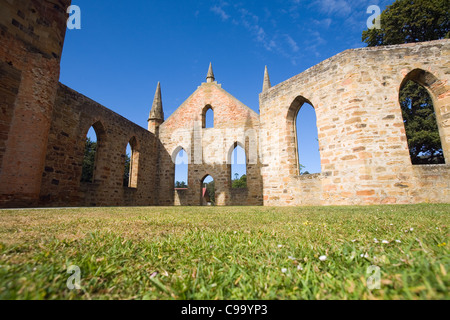 Inside the ruins of the Church at the Port Arthur Historic Site.  Port Arthur, Tasmania, Australia Stock Photo