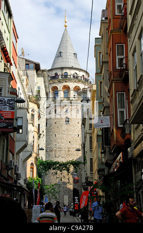 ISTANBUL, TURKEY. A view of the Galata Tower, an Istanbul landmark in the Galata district of Beyoglu. 2011. Stock Photo
