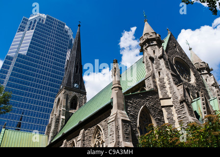 The Christ Church Cathredral and the Tour KPMG in downtown Montreal, Quebec, Canada Stock Photo