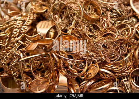 Pile of old gold jewelry Stock Photo
