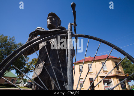 Penny farthing statue and Clarendon Arms Hotel in Evandale, Tasmania, Australia Stock Photo