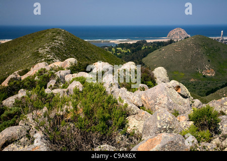 CALIFORNIA - Black Hill and Morro Rock from Cerre Cabrillo, three of the chain of Nine Sisters, all volcanic plugs. Stock Photo